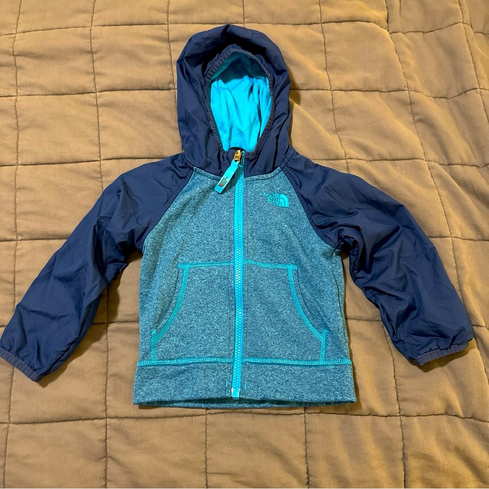 The North Face Full Zip Up Fleece Jacket Toddler 2T Blue Gray Hooded